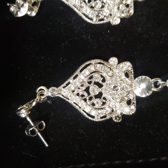 🤩 Vintage Silver Cubic zirconia Diamond and Pearl Chandelier earrings - Picture 3 of 6